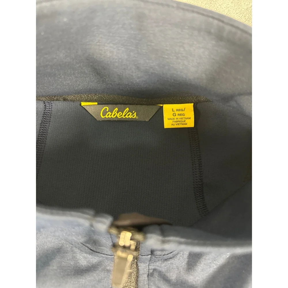 Cabelas Mens Full Zip Performance Jacket Navy Blue Chest Pocket Large Regular